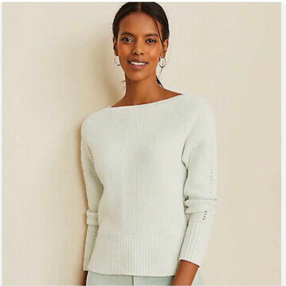 Ann Taylor Knit Sweater Pale Mint with side button detail Large